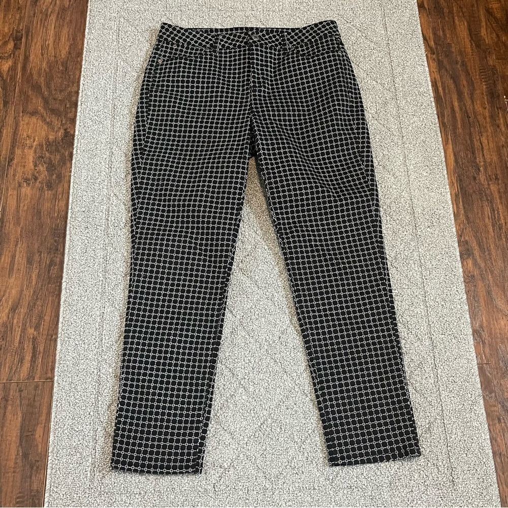 Talbots Heritage Slim Ankle Pants Womens 10P/30 Black White Trouser Mid Rise